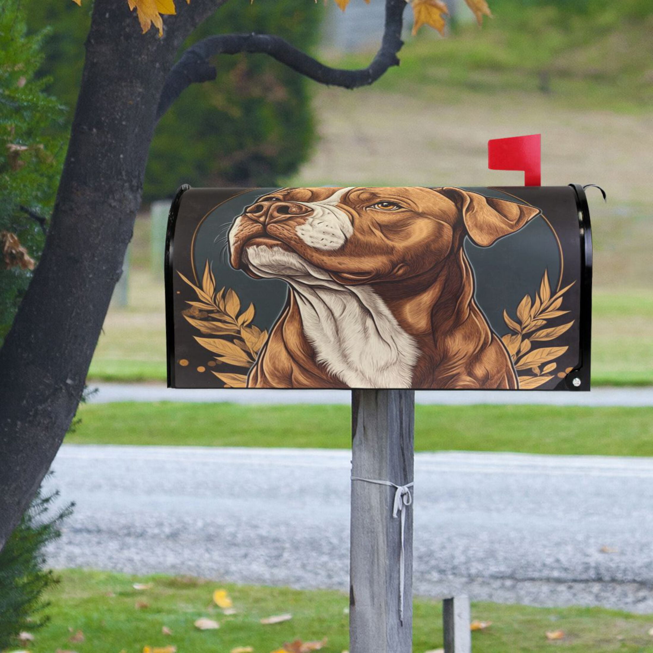 WOBOGO Brown Pit Bull Illustration Mailbox Cover Magnetic for Garden Yard Home Decor Standard Size 25.4×20.78in