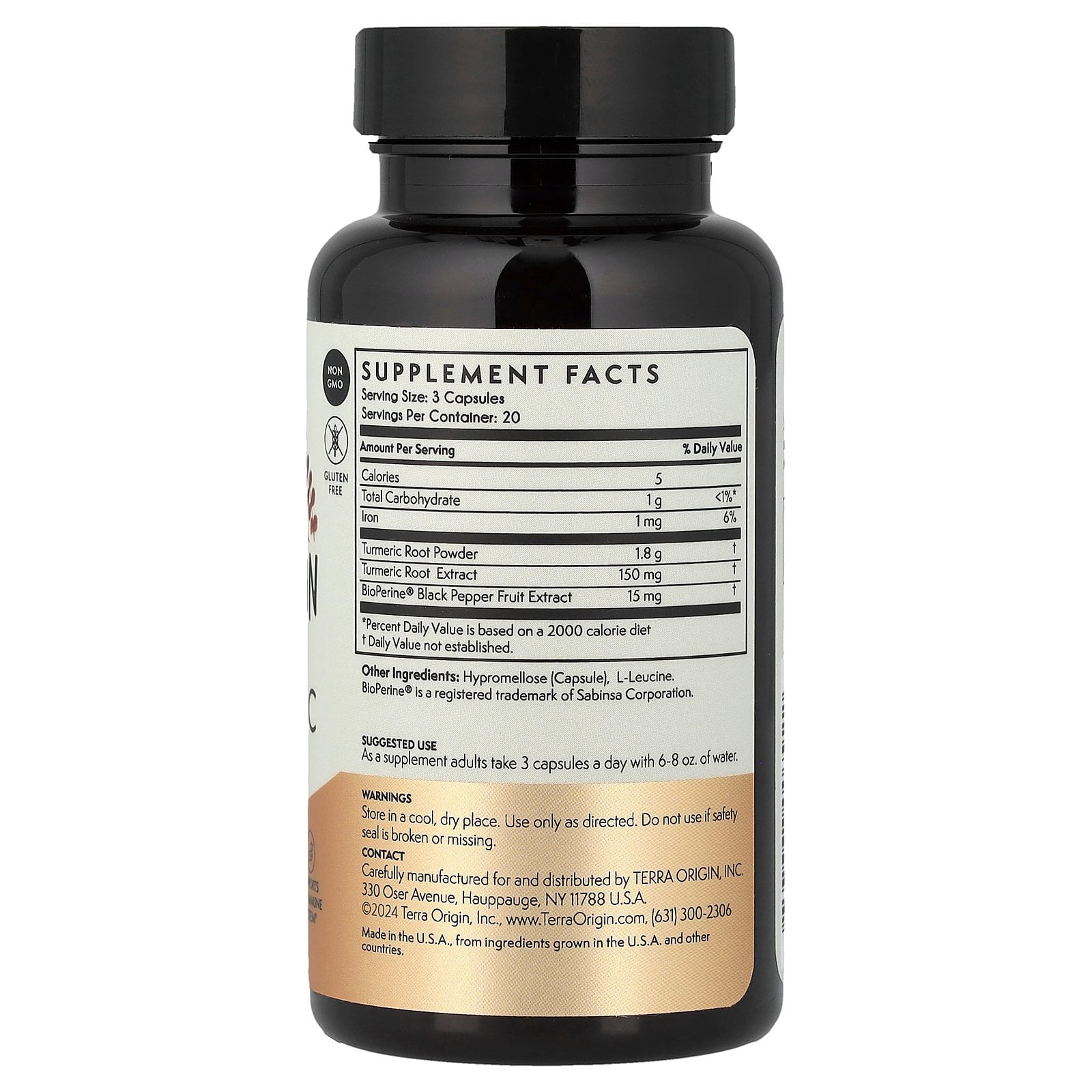 Terra Origin Turmeric With BioPerine™, 60 Vegetable Capsules