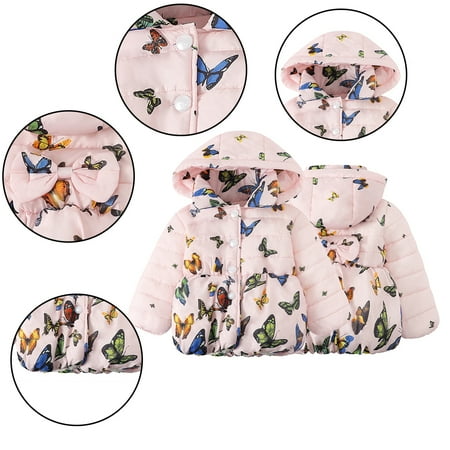 

Esaierr 9M-7Y Baby Kids Girls Cotton Coats Jacket Newborn Butterfly Print Winter Tops Hooded Warm Jacket Warm Cotton Jacket Outerwear