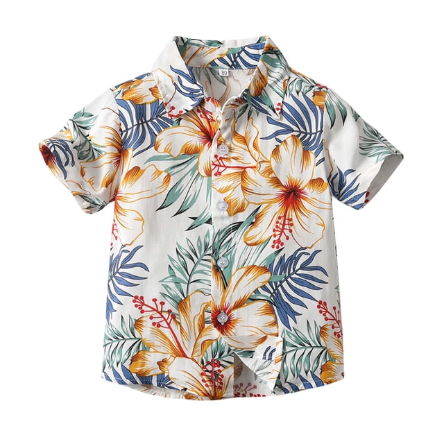 TAIAOJING T-Shirts Polyvalents Garçon Fille à Fleurs Imprimées Manches Courtes Col Rabattu T-Shirts en Coton Stylés Printemps Été Haut Boutonné Coupe Décontractée Léger Tenue Quotidienne