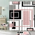 thumbnail image 4 of 4 Pcs Red Geometric Shower Curtain Sets with Non-Slip Rugs, Toilet Lid Cover and Bath Mat, Abstract Geometric Modern Shower Curtain with 12 Hooks, Black and Red Bathroom Set, 4 of 7