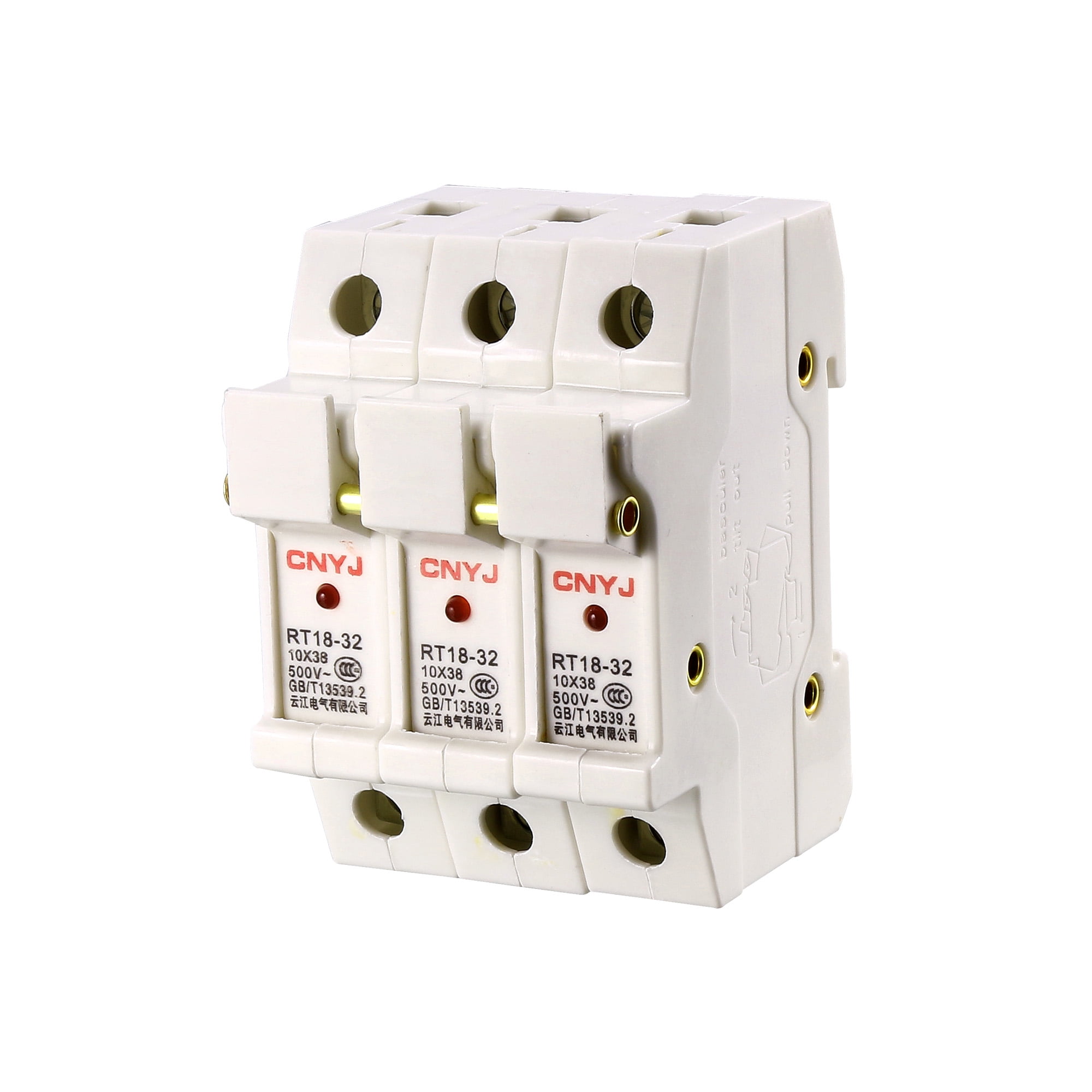 DIN Rail Mount Fuse Holder 3 Pole RT1832 10mmx38mm w Indicator Light