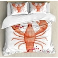 thumbnail image 1 of Lobster Duvet Cover Set King Size, Fresh Organic Gourmet Seafood Theme Splattered Watercolor Style Lobster, Decorative 3 Piece Bedding Set with 2 Pillow Shams, Vermilion and White, by Ambesonne, 1 of 3