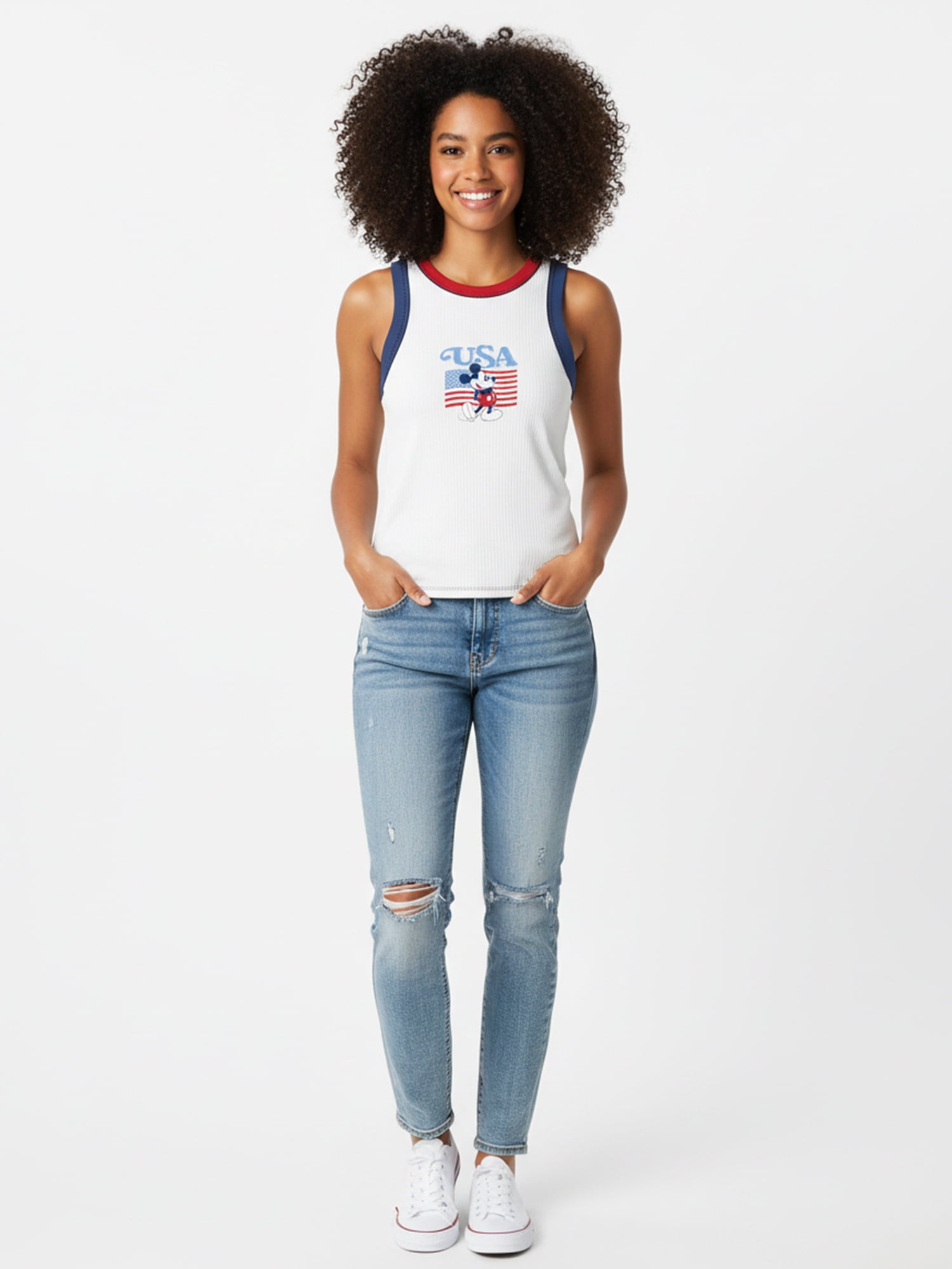Disney Women's Mickey USA Flag Graphic Tank Top, Sizes XXS-XXL