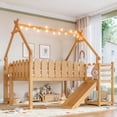 thumbnail image 3 of Bellemave Low Loft Bed with Slide and Lights Strip, Wood Full Size&nbsp;House Roof Low Loft Beds Frame with Storage Shelves, Under Bed Storage, No Box Spring Needed (Natural), 3 of 9