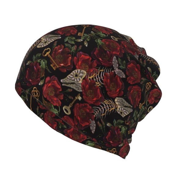 Honeii Fishbone Rose Print Winter Beanie Daily Hat - Thermal Polar Fleece Ski Running Hat Skull Cap for Men and Women,Beanie