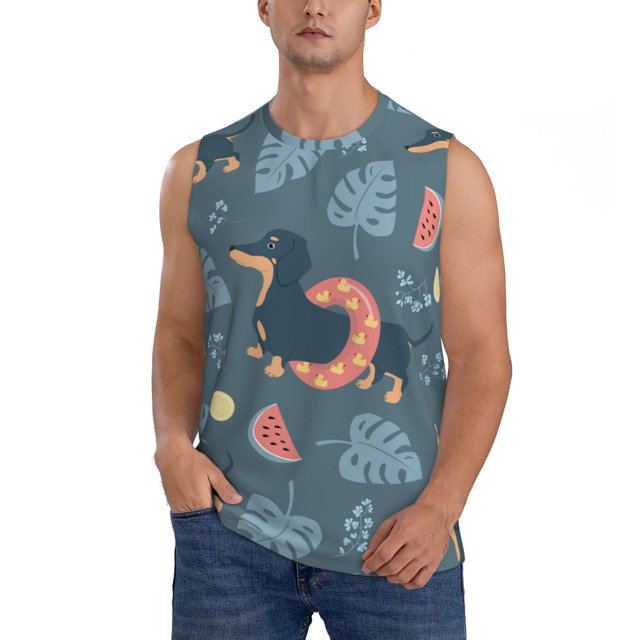 Fotbe Watermelons Dachshunds Men's Camiseta sin Mangas Estampada para Hombres, Playera Casual para Gimnasio, Entrenamiento, Playa-Small
