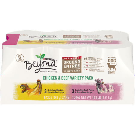 (6 Pack) Purina Beyond Grain Free, Natural Pate Wet Dog Food, Chicken & Beef Recipe Variety Pack, 13 Oz. Cans