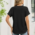 thumbnail image 6 of VEKDONE Waffle Knit T Shirt for Women Summer Roll Short Sleeve V-Neck Tunic Tops Solid Color Loose Fit Lightweight Pullover Top Housewear Knitwear Black XXL, 6 of 6