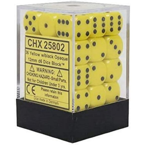 Chessex CHX25802 Dice - Opaque: 36D6 Yellow/Black