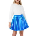 thumbnail image 3 of Girls Skorts High Waist Athletic Skirts with Shorts Stretchy Activewear for Teens Kids Performance Tennis Girls Metallic Skater Skirt Sparkly Shiny Flared Pleated A-Line Mini Skort Blue, 3 of 7