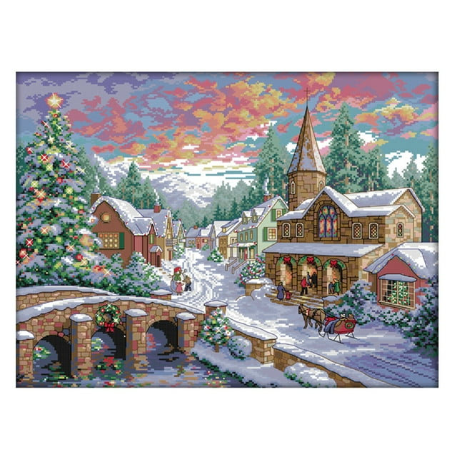 Kit de punto de cruz Wdftyju bordado paisaje nevado decoración del hogar hilo de algodón 14 quilates