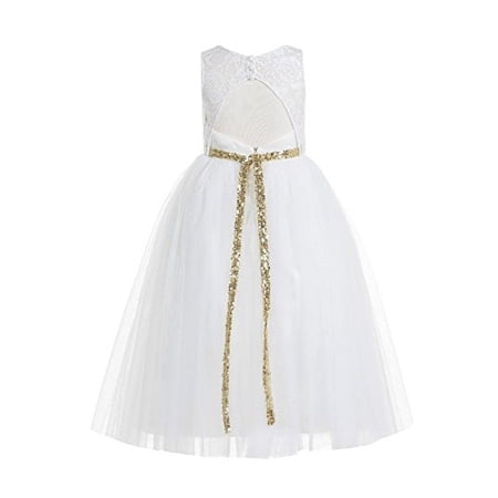 Ekidsbridal Floral Lace Scoop Neck A-Line Ivory Flower Girl Dress Keyhole Back Baptism Junior Bridesmaid Pageant 178 4