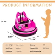 Track Seven 12V Bumper Car for Toddlers, Kids Electric Bumper Car with Remote Control, LED Lights, Bluetooth, 360°Spin, Ride on Toy Car for Boys Girls Aged 2+, Rose Red