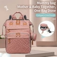 thumbnail image 2 of Multi-functional diaper backpack with changing pad, foldable crib, insulated bag, and USB charging port. A large-capacity travel bag suitable for parents, in pink., 2 of 11