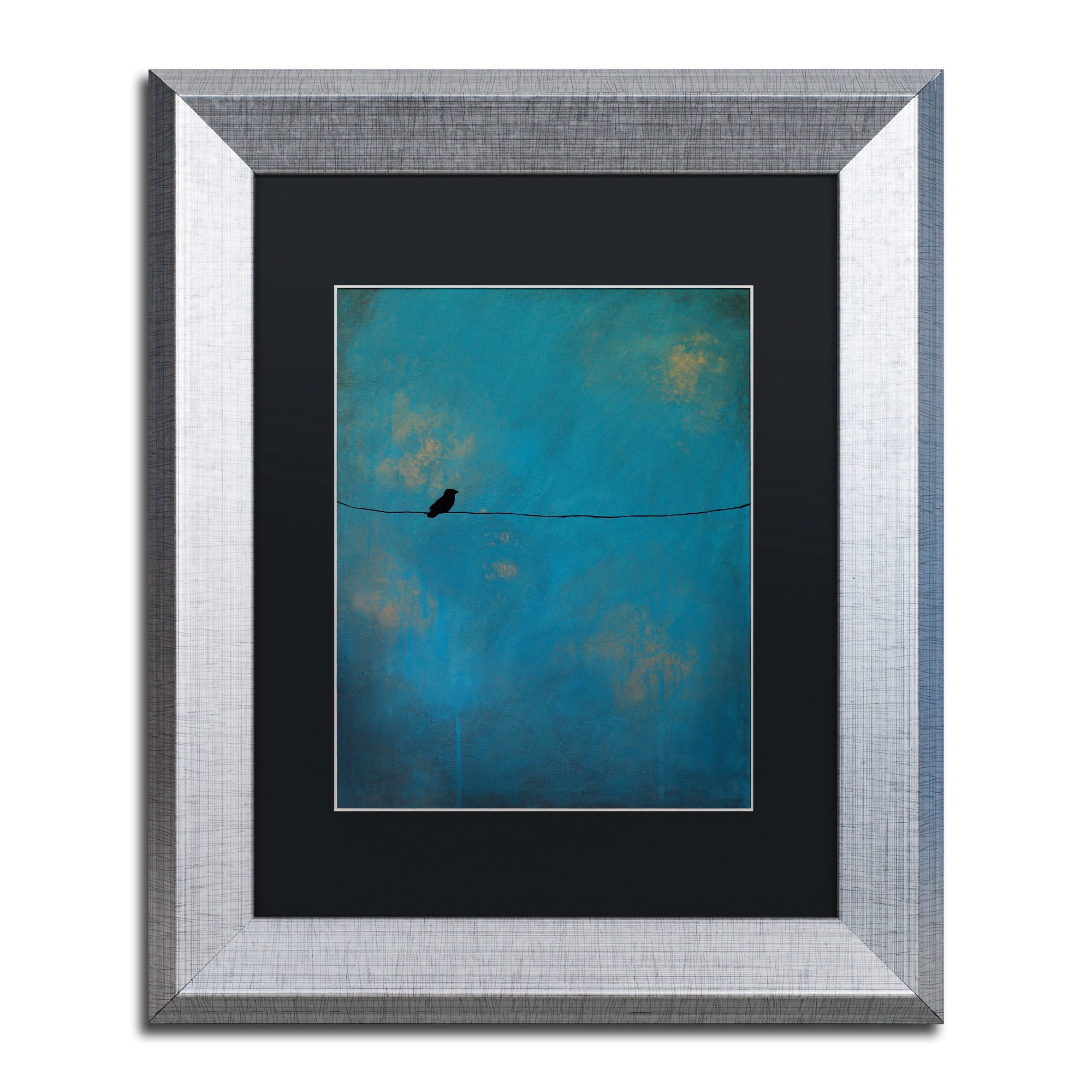 Trademark Fine Art "Lone Bird Blue" Canvas Art by Nicole Dietz Black Matte, Silver Frame