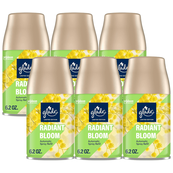 Glade Automatic Spray Refill, Radiant Bloom, Scented Air Freshener for Home and Bathroom, 6.2 Oz, 6 Pack