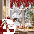 thumbnail image 5 of Red Christmas Snowman Tie Up Valances Curtain, Xmas Ball Pine Tree Snowflake Wood Grain Adjustable Rod Pocket Short Window Treatment Tie Up Curtains Valances for Kitchen Living Room Bathroom 60x18 In, 5 of 9
