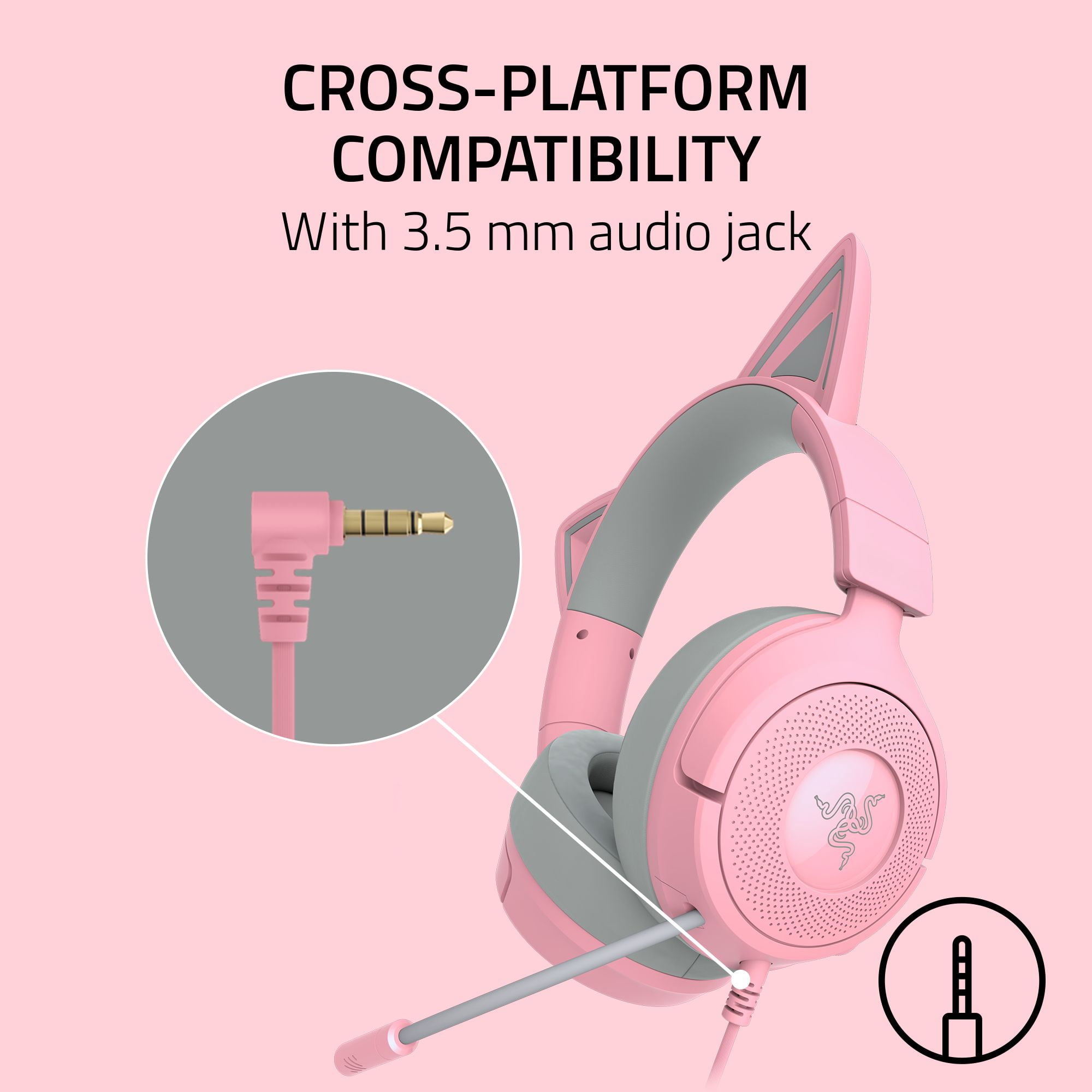 Razer Kraken Kitty V3 X Wired Kitty Headset for Gaming, 3.5mm, Quartz