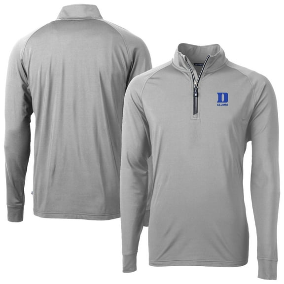 Men's Cutter & Buck Gray Duke Blue Devils Adapt Eco Knit Stretch Recycled Raglan DryTec Quarter-Zip Top