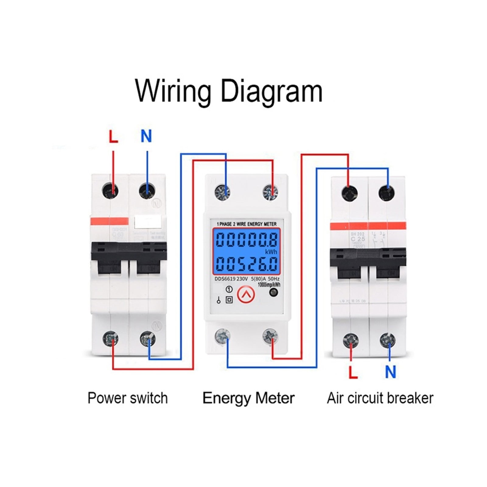 Din Rail Digital Single Phase Reset Zero Energy Meter KWh Voltage Current Power Consumption Meter Wattmeter Electricity ,Overload Protection