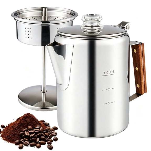 Liwantech 9 Cup Stainless Steel Stovetop Coffee Percolator, 51oz Camping Coffee Pot for Campfire & Stove Top Brewing