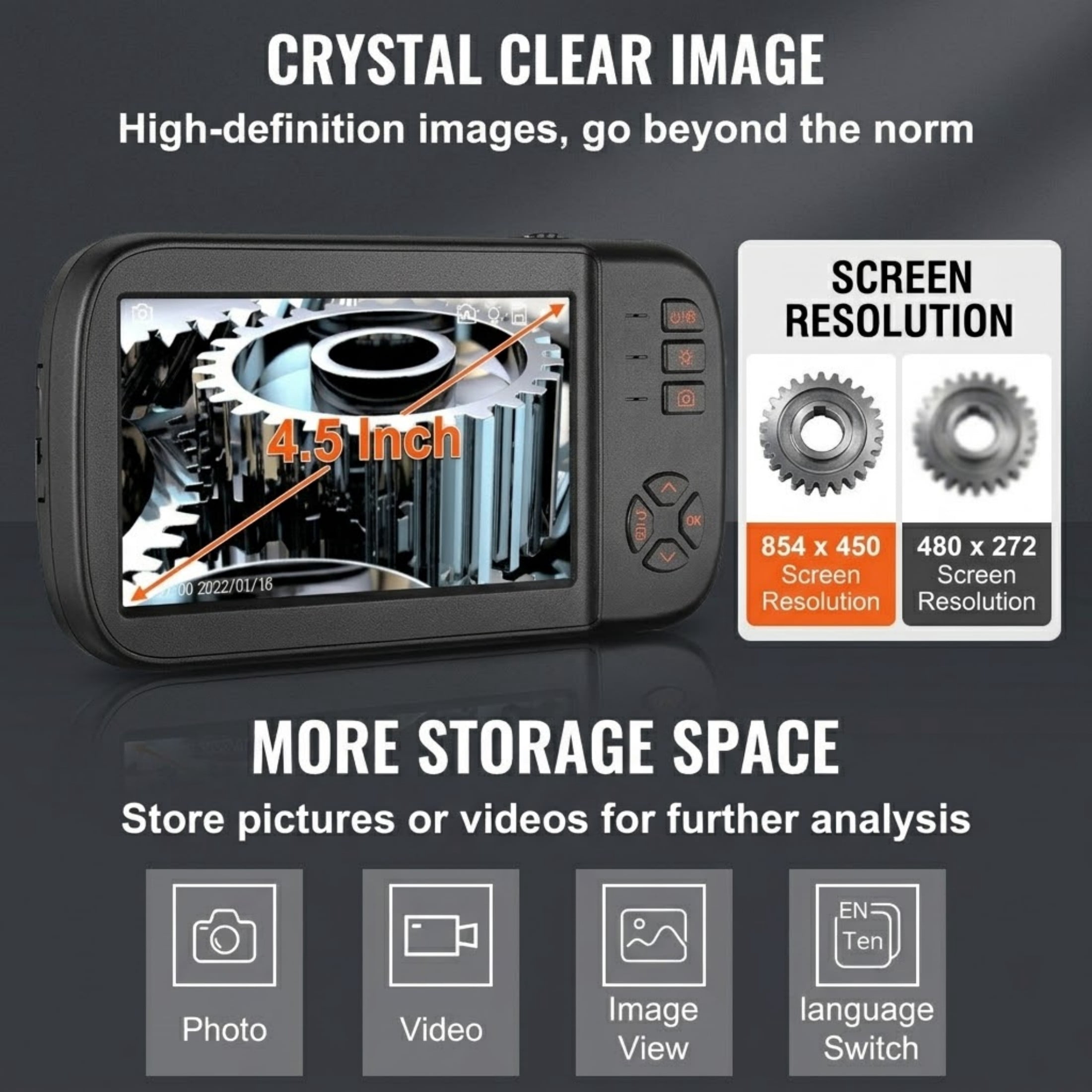 Borescope Camera, Triple Lens Endoscope Camera with Light, 4.5" Screen 1080P Inspection Camera with 10 LED Light, IP67 Waterproof Drain Snake Camera for Auto, Plumbing (16.5FT Cable, 32GB Card)
