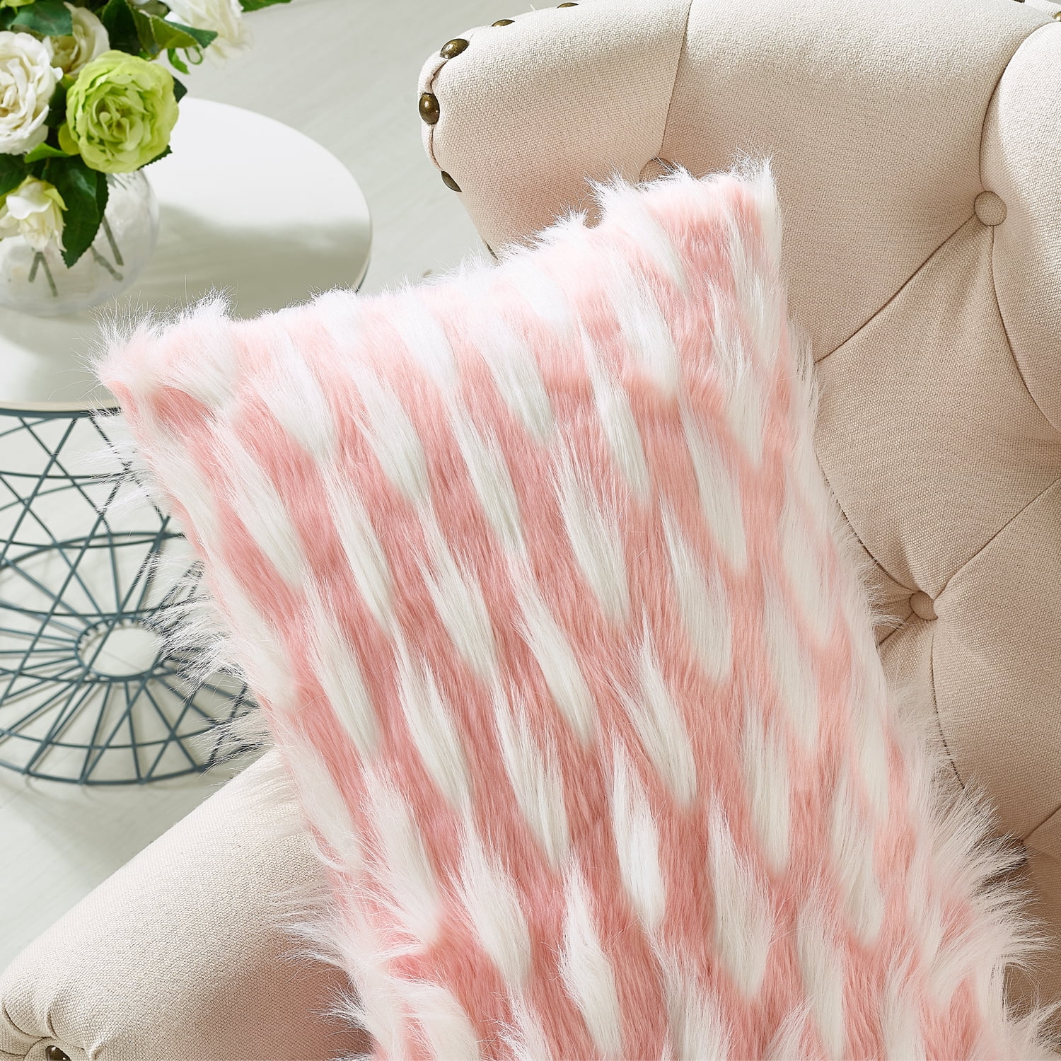 Home Soft Things Feathery Faux Fur 2 Piece Throw Pillow Cover Set - Pink - 14" x 26"
