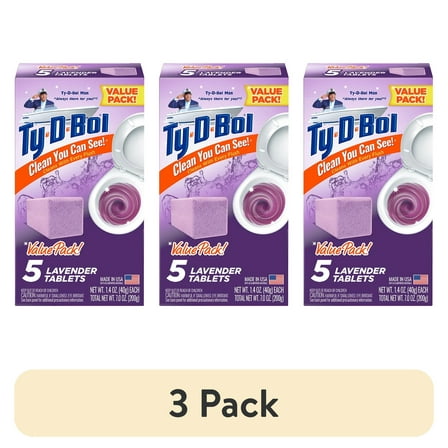 (3 pack) Ty-D-Bol Bleach-Free Toilet Bowl Cleaner Tablets, Unscented, 1.4 oz, 5 Pack