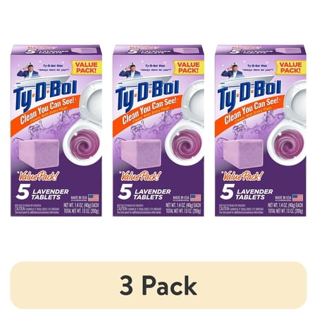 (3 pack) Ty-D-Bol Bleach-Free Toilet Bowl Cleaner Tablets, Unscented, 1.4 oz, 5 Pack