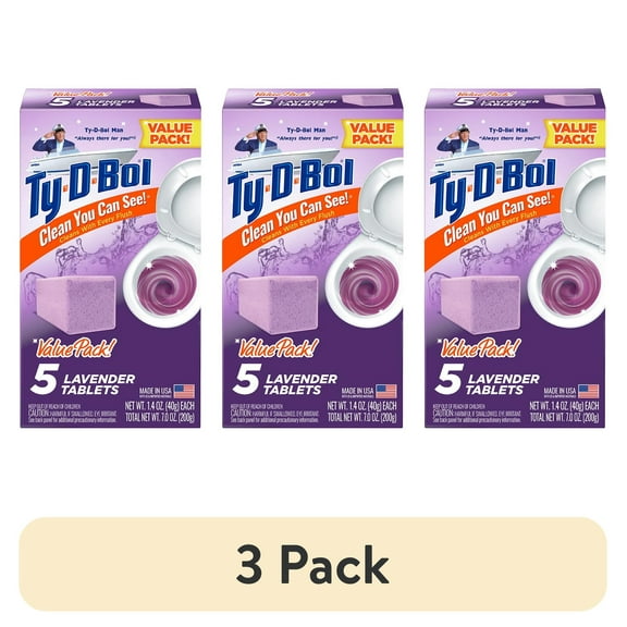 (3 pack) Ty-D-Bol Bleach-Free Toilet Bowl Cleaner Tablets, Unscented, 1.4 oz, 5 Pack