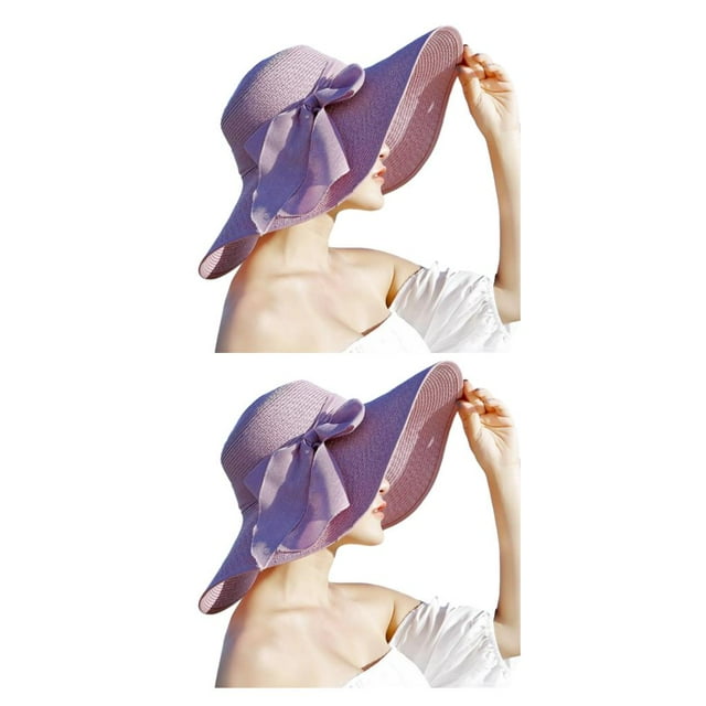 Maytalsory 1/2/3/5 Stylish Women Sun Hat With Bowknot Effective Sun Protection And Easy To light purple 2PCS
