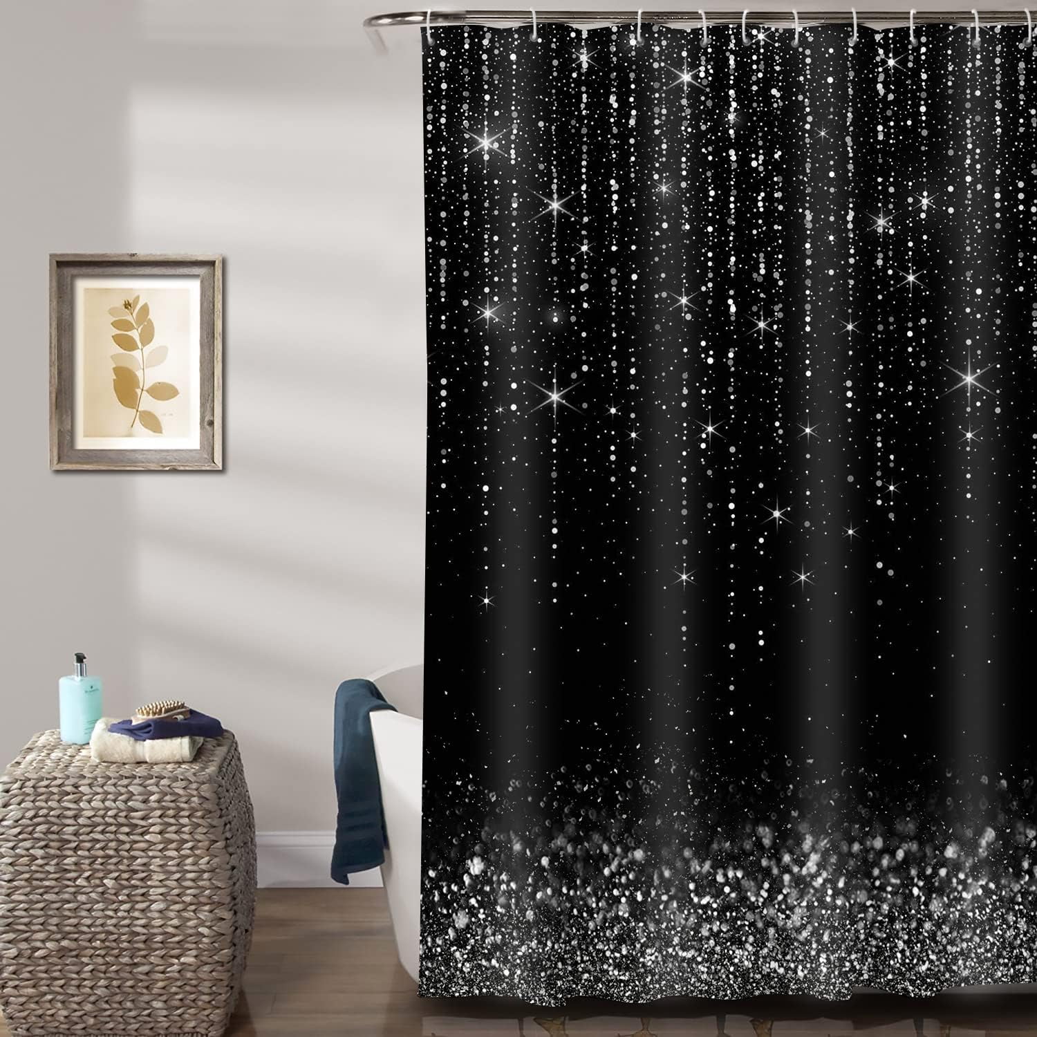 Silver Glitter Shower Curtain Bathroom Shower Curtain Glitter Shining Bling Shower Curtain Liner Waterproof Polyester Material for Bathroom Decoration (No Sequin) 70"W x 72"L (Pack of 1)