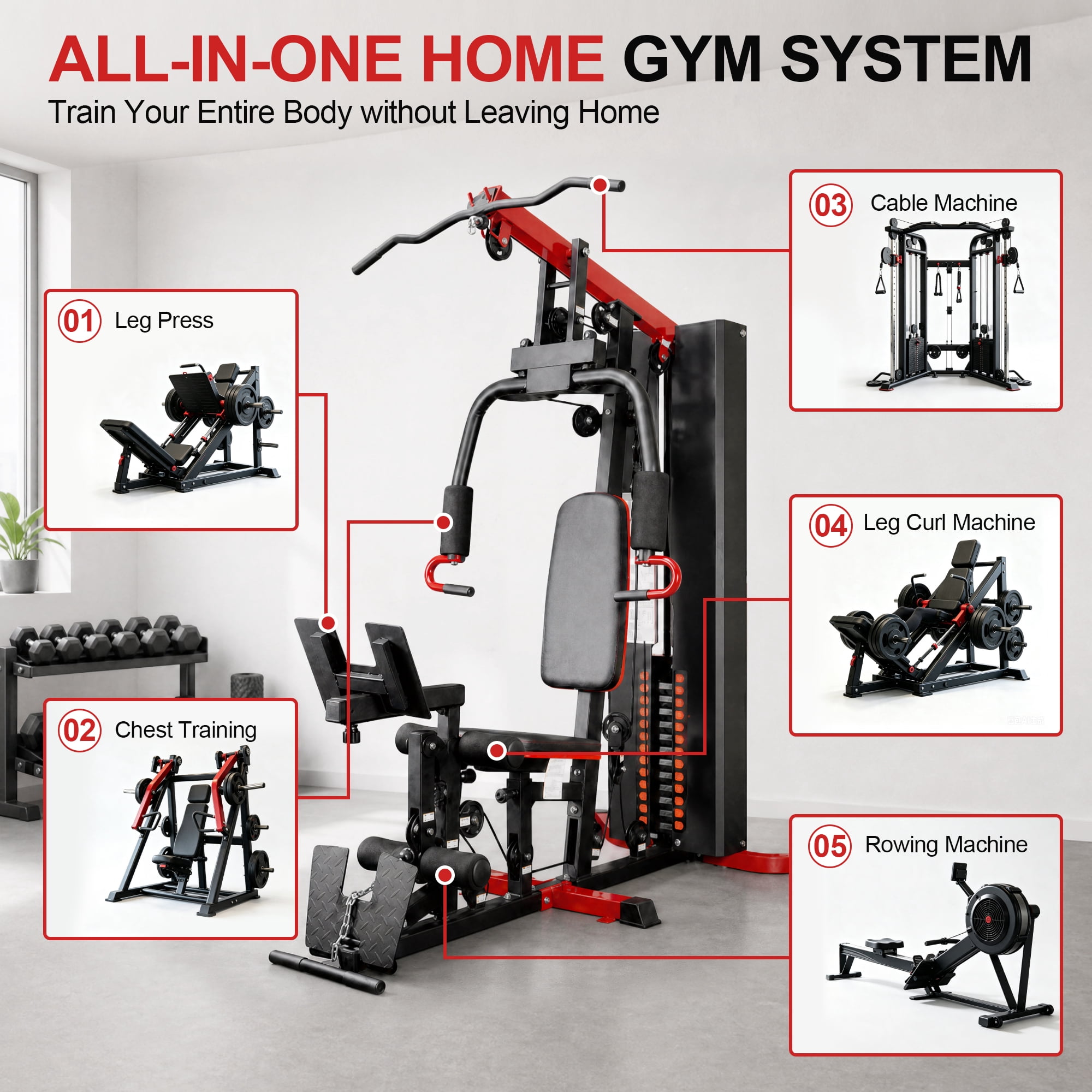 Sustainova Home Gym Machine with 160LB Weight Stack, Multi-Function Full Body Workout Equipment with Lat Pulldown, Chest Press, Leg Developer, Adjustable Seat for Home Strength Training