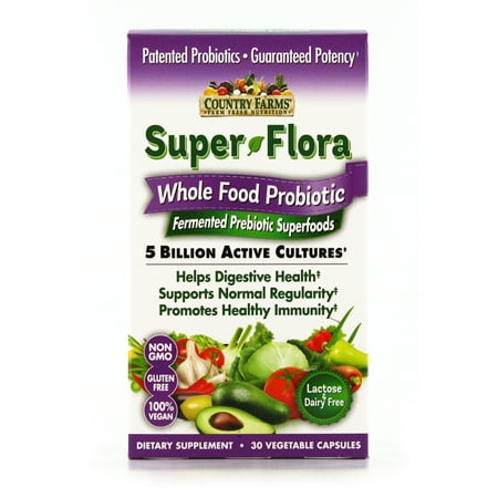 Country Farms Whole Food Super Flora Probiotic Dietary Supplement, 30 (Best Probiotic Yogurt Whole Foods)