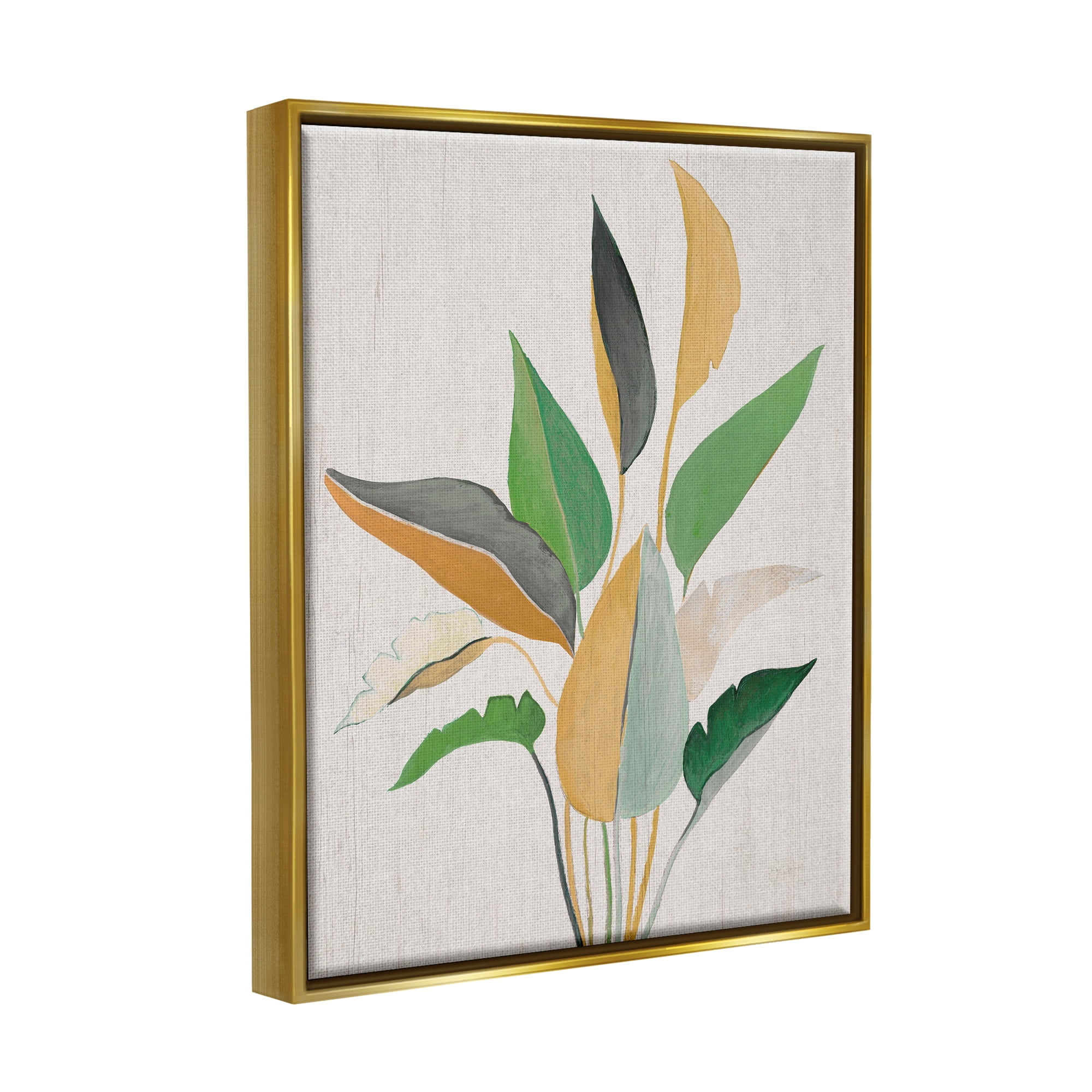 Stupell Industries Neutral Botanical Leaves Botanical & Floral Painting Gold Floater Framed Canvas Art Print Wall Art, 25 x 31