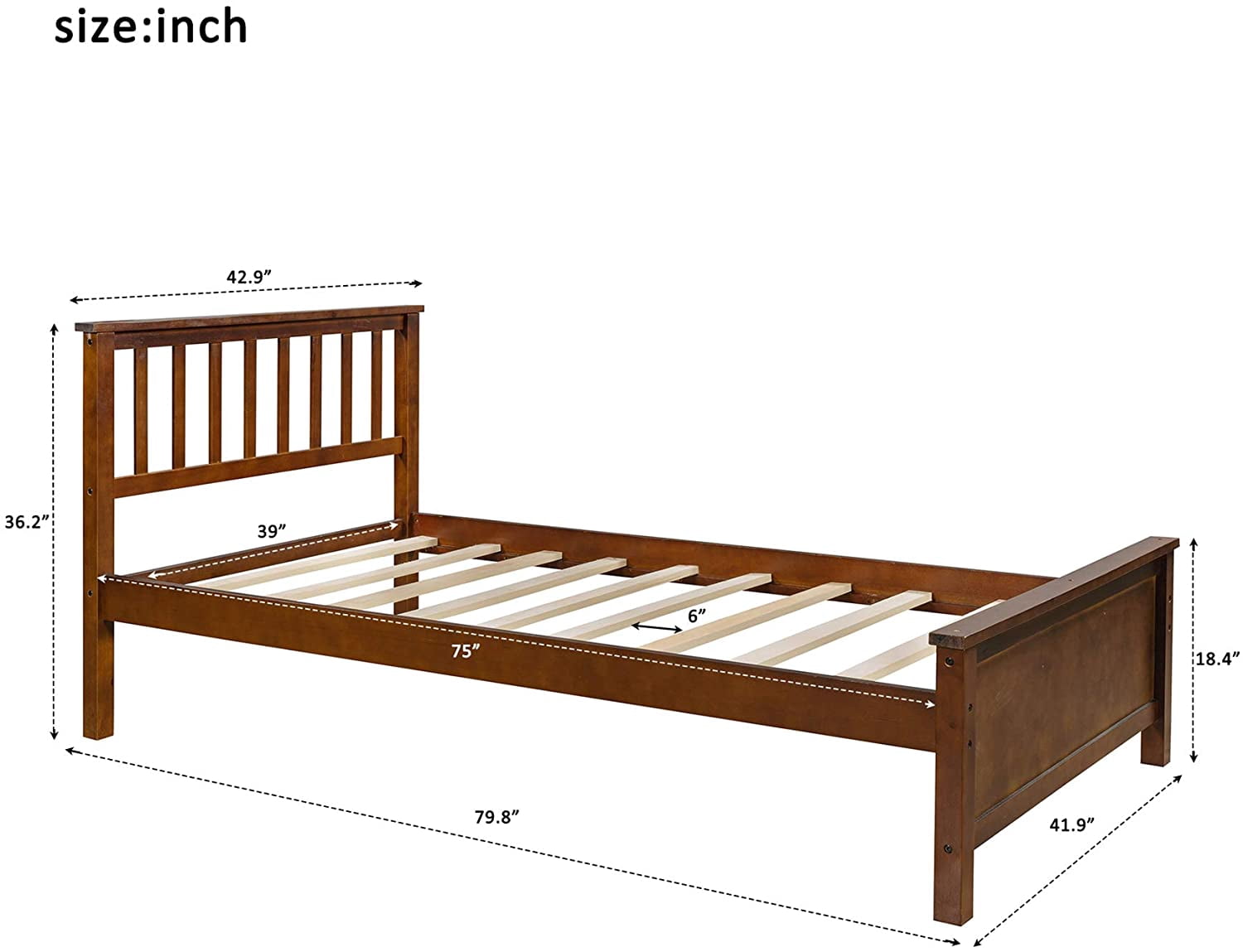 Harper & Bright Designs Twin Bed Frame, Platform Wood Bed Frame with Headboard and Footboard, Walnut