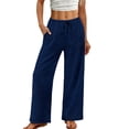 thumbnail image 2 of BUIGTTKLOP Wide Leg Pants for Women Flowy Palazzo Drawstring Elastic Waist Pant Summer Beach Trousers with Pockets, 2 of 6
