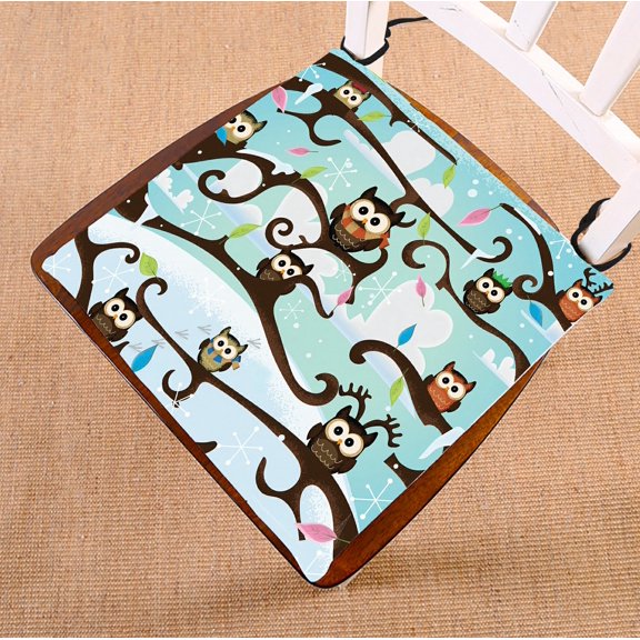 PHFZK Cute Animal Chair Pad, Wild Barn Owls Sitting on the Branches of Trees Seat Cushion Chair Cushion Floor Cushion Two Sides Size 16x16 inches
