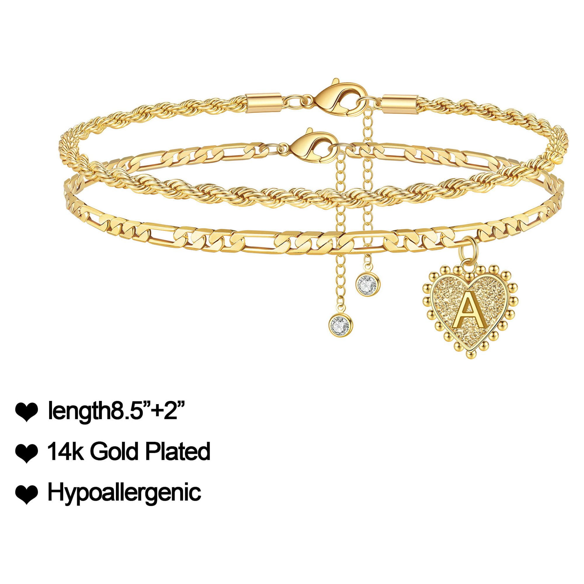 Inez Initial Bracelet/Anklet with Diamond - 14K Solid Gold - Oak & Luna