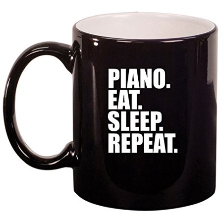

Ceramic Coffee Tea Mug Cup Piano Eat Sleep Repeat (Black)