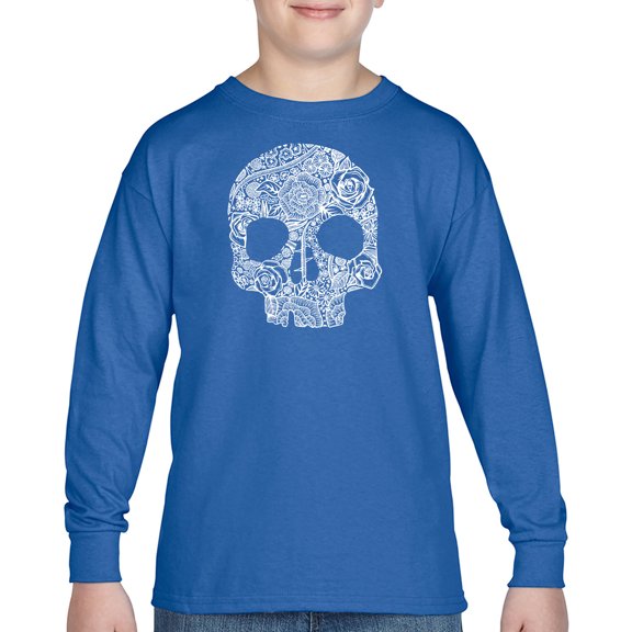 Boy's Word Art Long Sleeve - Flower Skull