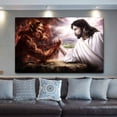 thumbnail image 2 of Jesus VS Devil Picture Framed Wall Decor Jesus Fights Satan Wall Art for Bedroom Office Framed Ready to Hang, 2 of 7