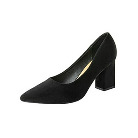 

Ritualay Womens Dress Shoe Pointy Toe Pumps Chunky Pump Shoes Lightweight Non-slip Heels Office Party Slip On Flats Black 7cm 5.5
