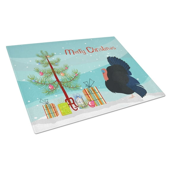Carolines Treasures Norfolk Black Turkey Christmas Glass Cutting Board Large Teal 12H x 16W multicolor