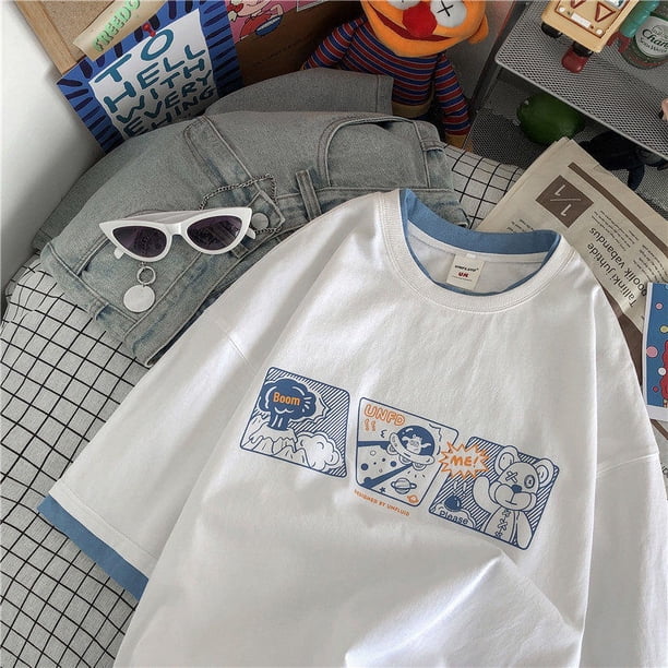 Capas de aspecto de manga corta t-Shirt mujer suelta media manga pareja Topspangjing