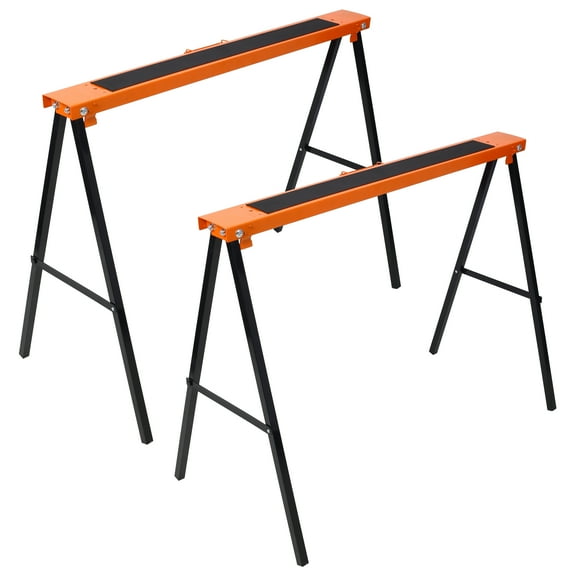 Saw Horses 2 Pack, Folding Portable Work Horse with Fast Open Legs, Convenient Handle, Heavy Duty Steel Sawhorse for Garage, Workshop, Fully Assembled,orange black color