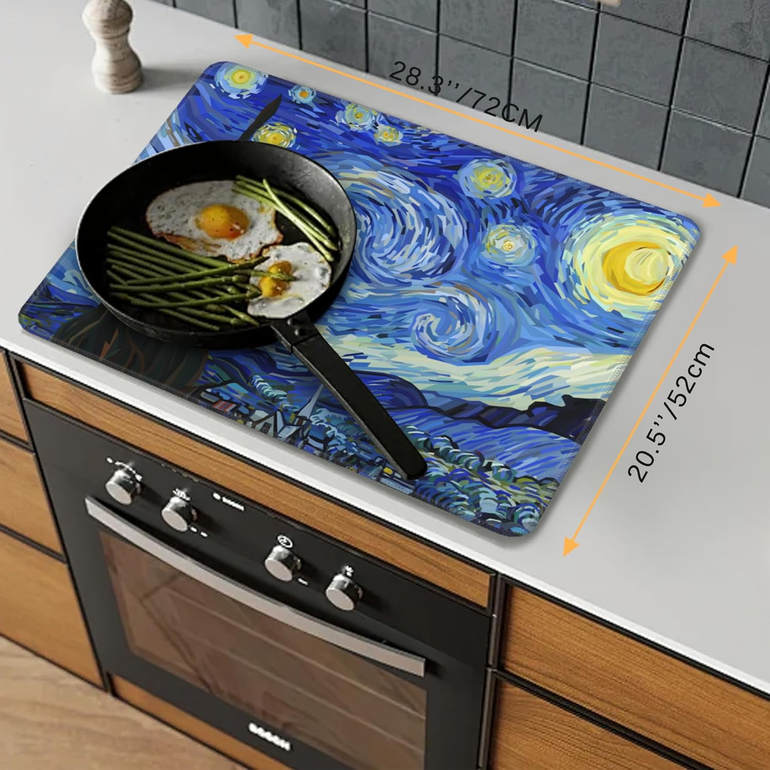 Electric Stove Top Cover Protector \u2013 Christmas Kitchen Decor Starry Night Van Gogh Glass Flat Top Stove Mat Oven Induction Cooktop Mat for Ceramic Countertop Mats Heat-Resistant Dish Drying Mat