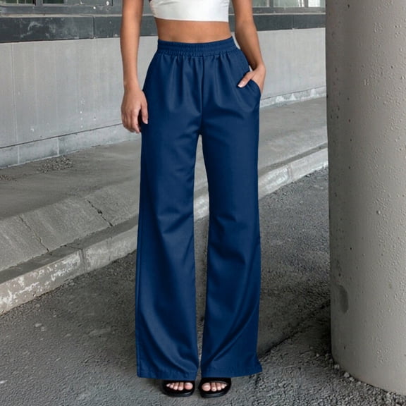 Women's Satin Straight Leg Pants, Loose Fit Tie Waist Trousers, Casual Wide Leg Bottoms, Everyday Lounge Pants, Summer Drapey Pants, Going Out Pants Blue L