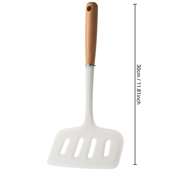 Silicone Spatula Turner for Nonstick Cookware with Wooden Handle and Slotted Head 10.5 cm Wide
